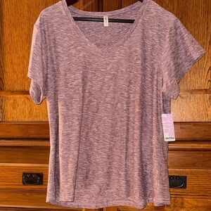 NWT Ebb & Flow Active Heathered Mauve V-Neck Short Sleeve Tee Buttery Soft